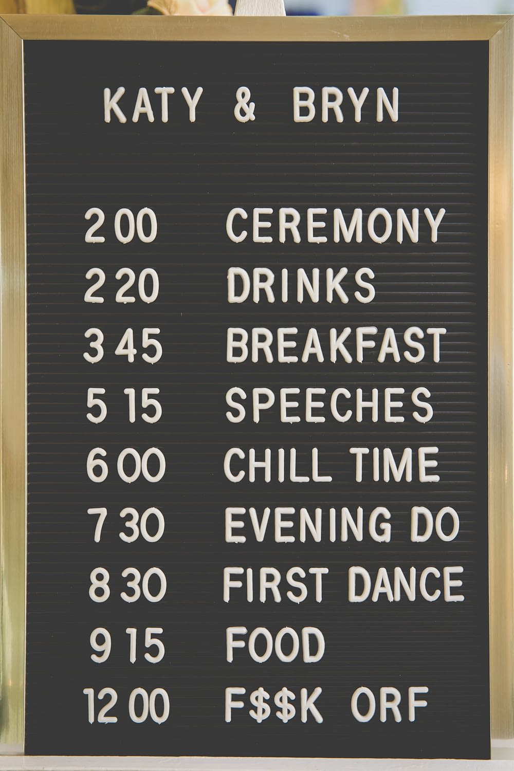 wedding timetable